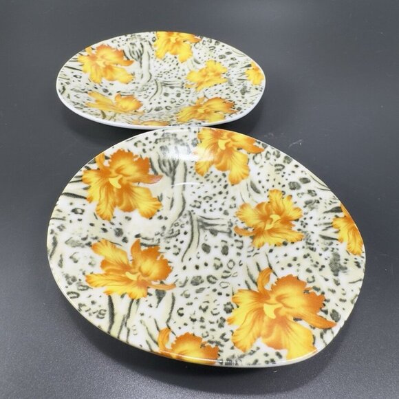 World Of Porcelain By HOM Dish Trinket Plate Spoon Rest Holder Yellow Flower Set - Picture 8 of 9